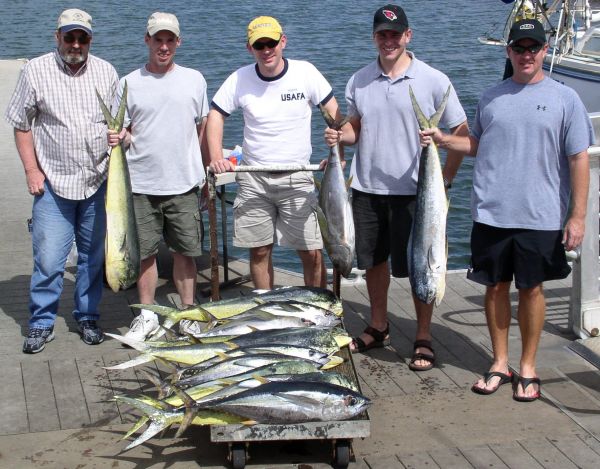 3-16-08
Another day of wild and woolly fishing on the Foxy Lady. Chris, Duane, Jon, Britt and Gerald used all their specialized Air Force training. They ALL managed to keep thier food in their stomachs and keep the fish on the end of the line. Isn't that what they teach you in the Air Force?? Nice job men.
