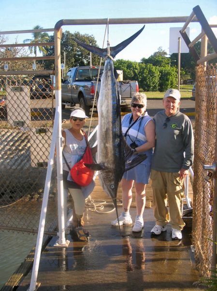 Foxy Lady 12-06-06
Patience pays off! Norene, Lane, and Dennis and thier nice Striped Marlin. Thanks for hangin' in there.
