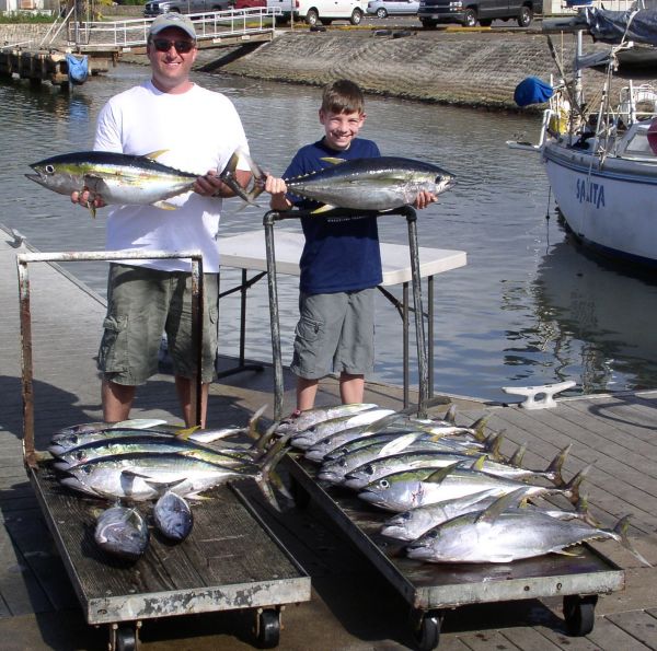 2-15-08
The Otis men and a bunch of tunas. Young Tyler has a bright future ahead of him as a world class angler. This kid can fish!

