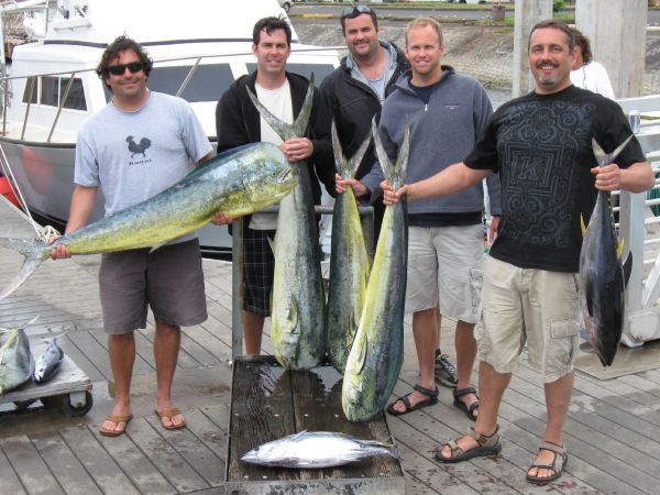 4-21-09
Chris, Scott, Lerry, Michael, and Dan got a few nice Mahi Mahi and a nice little Yellowfin Tuna too!
