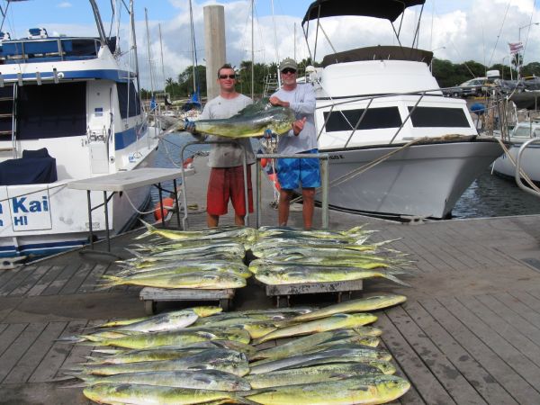 4-3-09
Dave and Jerrold decided to take a day and brush up on thier Mahi Mahi fishing skills. 42 Mahi Mahi for over 700 pounds to be exact. Looks like a little practice payed off.
