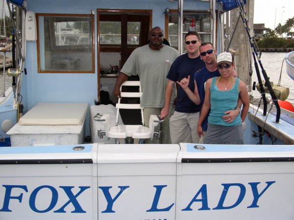 Foxy Lady 5-21-07
After some good reports of large Yellowfin Tunas about 35-40 miles out. The decision was made to GO FOR BIG!!! Well... after countless successful fishing trips and catching probably over two thousand pounds of fish on the Foxy Lady, Scott "wooden Leg" Lawson finally got a taste of a good old fashioned skunk.  Jessica, Jason and Richard are going to have to come back for another Lawson booze cruse. Next time we'll try to do a lot more "catching" and less "fishing".
Keywords: Hawaii sport fishing, deep sea fishing Oahu, Haleiwa fishing, Haleiwa charter, Oahu fishing, fishing in hawaii, fishing charters Hawaii, hawaii sportfishing, sportfising hawaii, chupu charters, Oahu sport fishing, sportfish hawaii