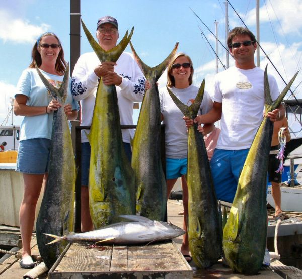 Foxy Lady 6-17-05
DANG! Those are some big Mahi Mahi. The Pressley family had an awesome day and were a blast to fish with. Thanks for the laughs gang.

