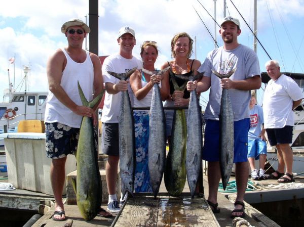 Foxy Lady 7-13-05
Tim, Greg, Brenda, Bonnie and Christopher survived the savage sea! And brought back some nice Ono and Mahi Mahi to prove it. 
