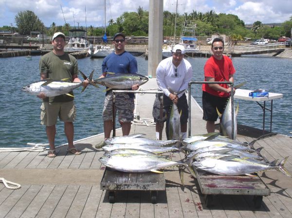 7-16-08
Richard, Shawn, Charles and Brandon with a couple cart loads of Yellowfin Tuna fish. All right!
