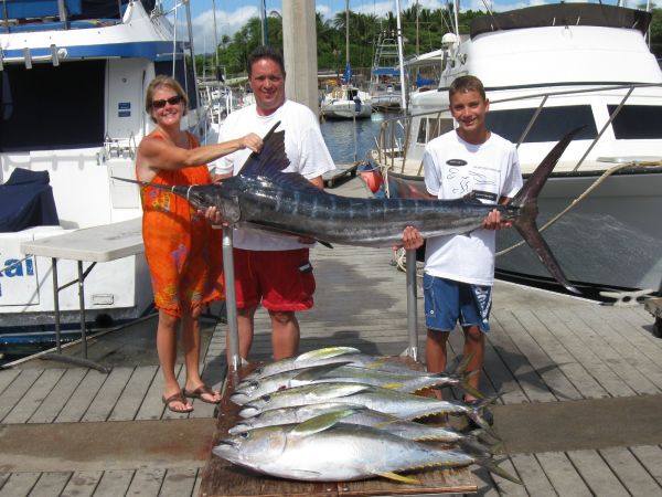 8-18-09
7 nice Yellowfin, a Ono and a nice Striped Marlin! The Tetterton gang had some action.

