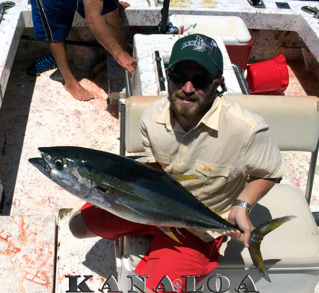 The Kanoloa skippered by Capt Mick O'Brien brings a Shibi sized yellow Fin Tuna in